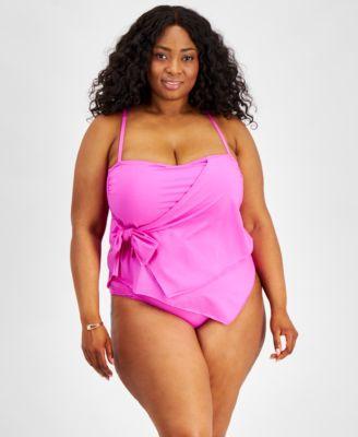 Plus Size Color Code Side-Tie Tankini Top & Hipster Bikini Bottoms Product Image