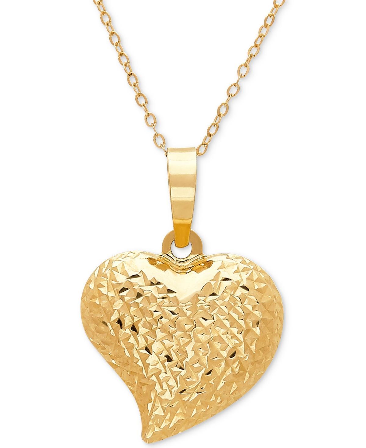 Unbranded 10k Gold Textured Puffed Heart Pendant Necklace, Women's, Size: 17", Yellow - Size: 17" Product Image