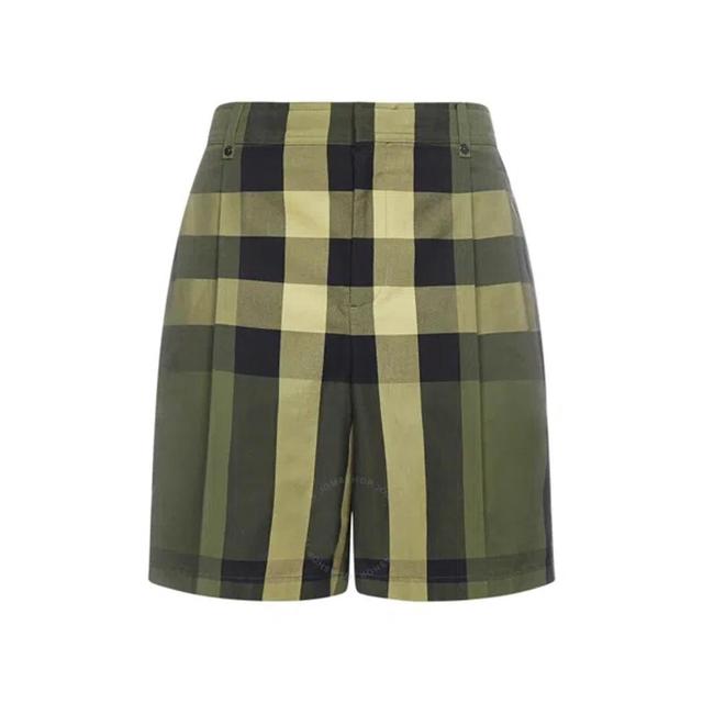 BURBERRY Pleated Mid-rise Check Printed Shorts In Green Product Image