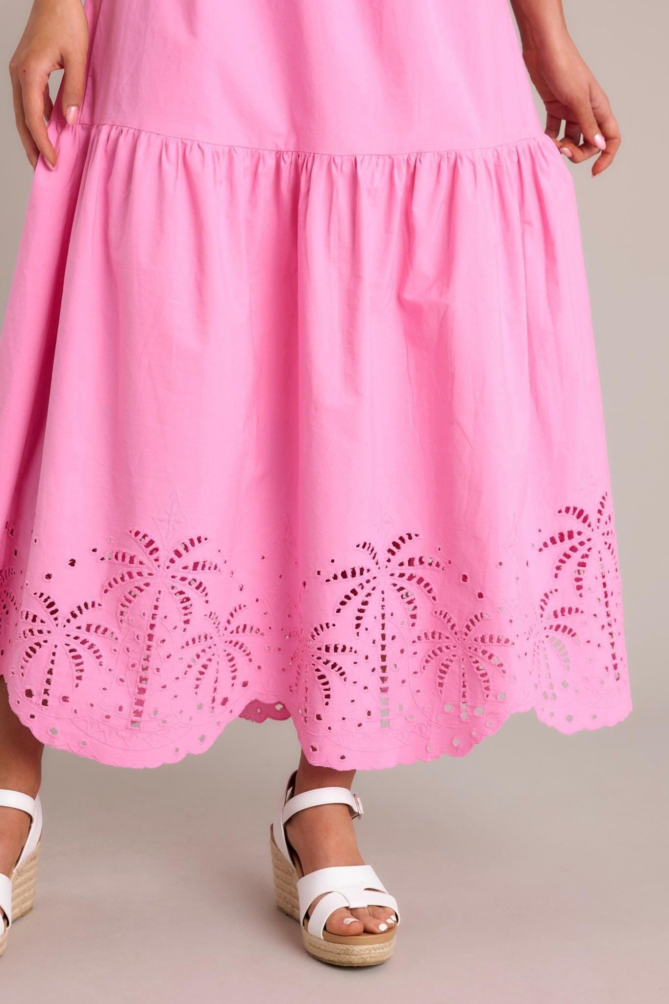 Garden Breeze 100% Cotton Pink Eyelet Midi Dress Product Image