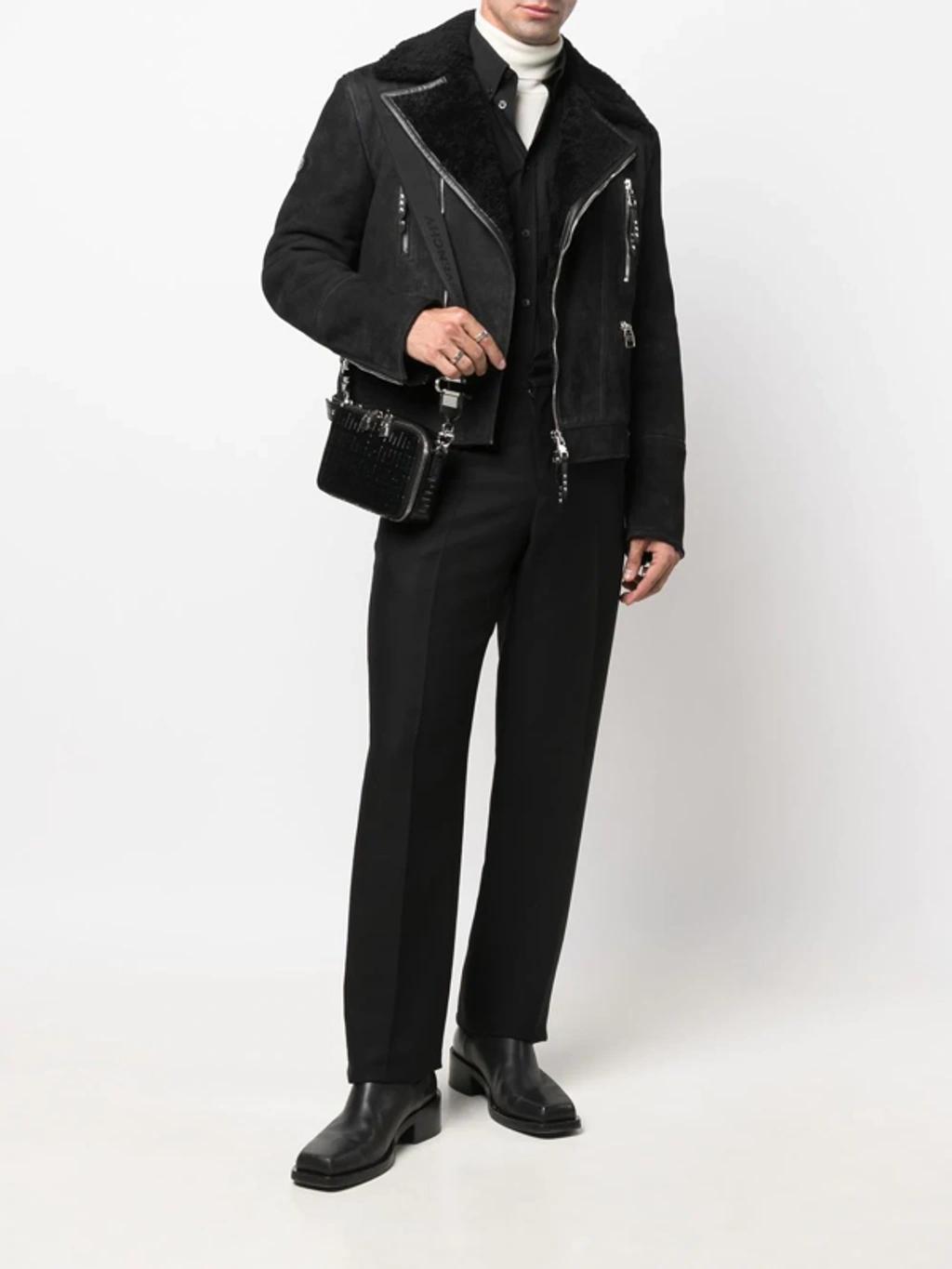 Logo-patch Shearling Biker Jacket In Black Product Image