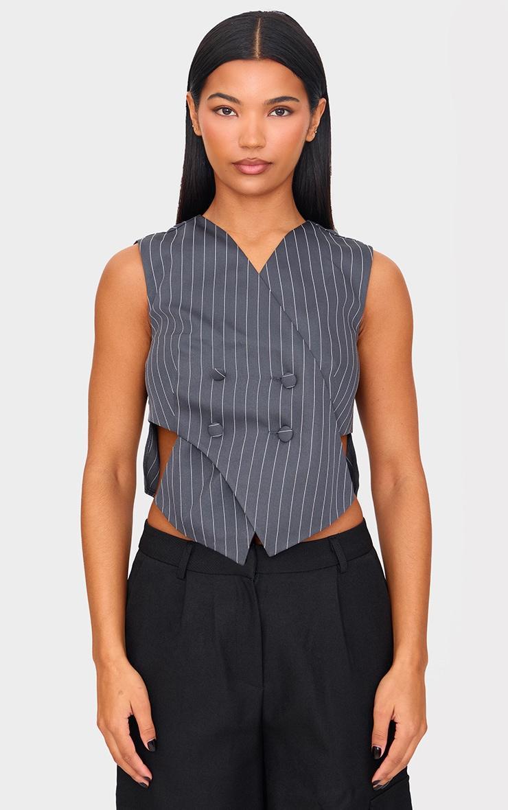 Charcoal Pinstripe Asymmetric Vest Product Image