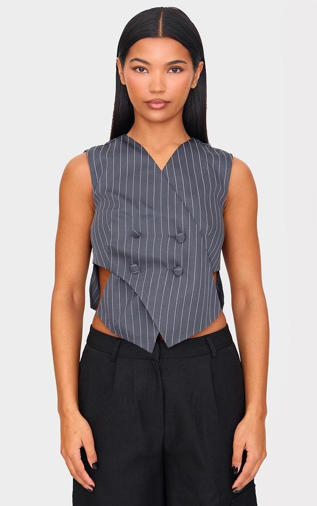 Charcoal Pinstripe Asymmetric Vest Product Image