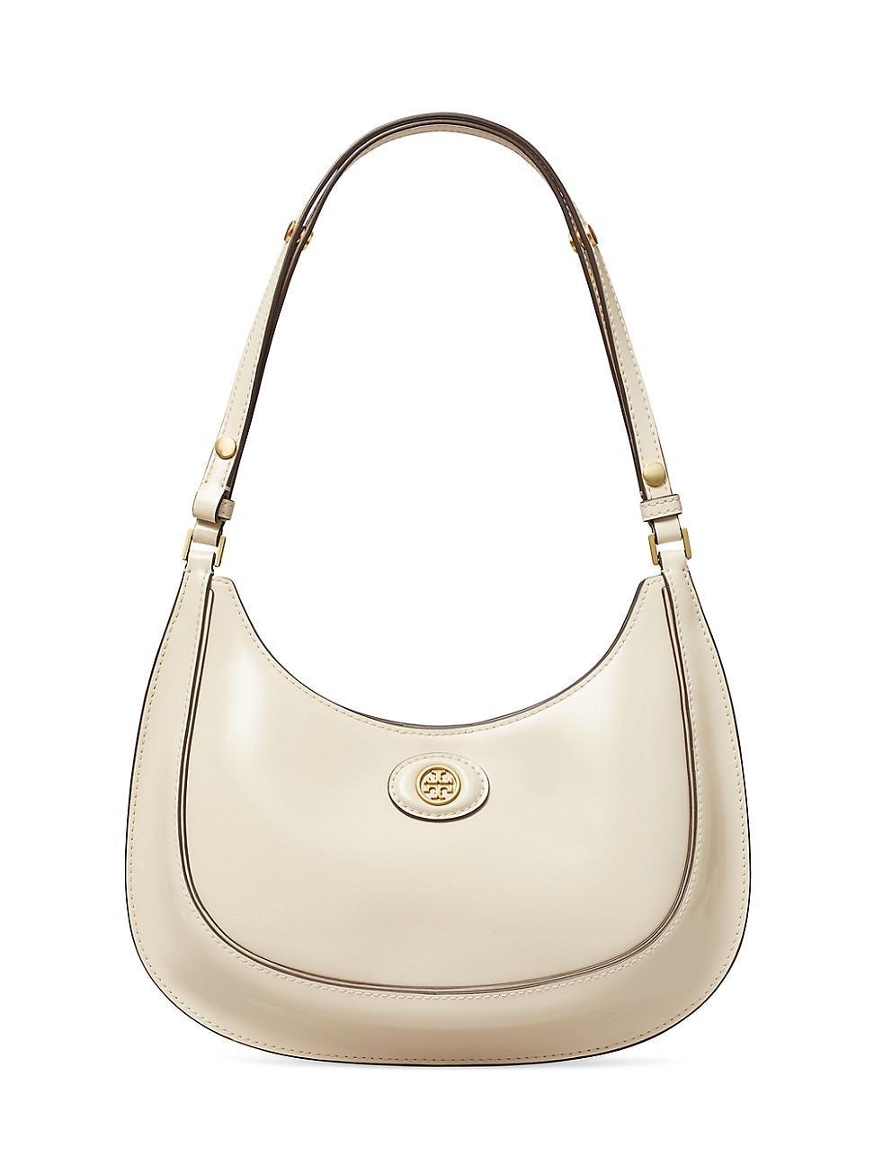 Tory Burch Robinson Spazzolato Convertible Crescent Bag (Shea Butter) Cross Body Handbags Product Image