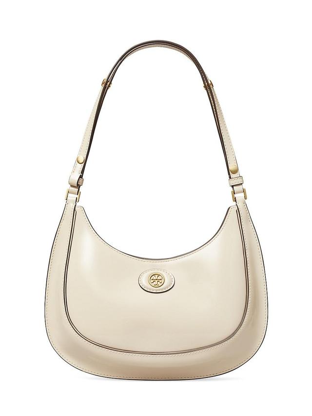 Tory Burch Robinson Spazzolato Convertible Crescent Bag (Shea Butter) Cross Body Handbags Product Image