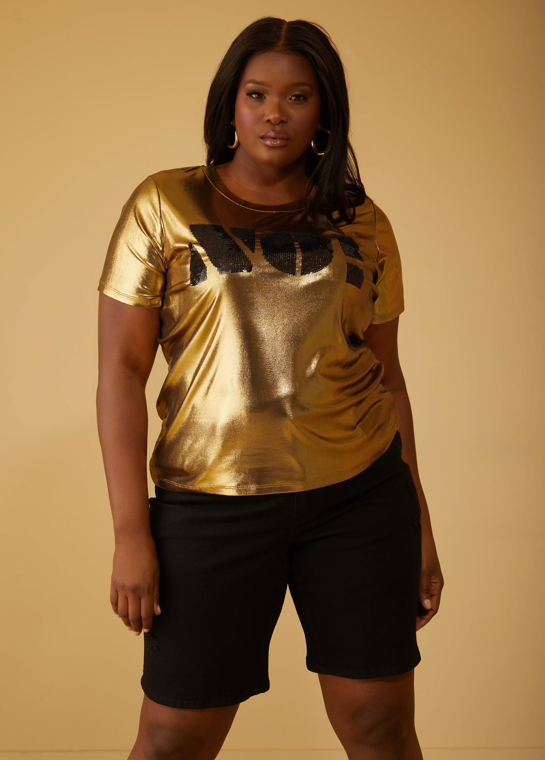 Plus Size Metallic NO! Embellished Tee Ashley Stewart Product Image