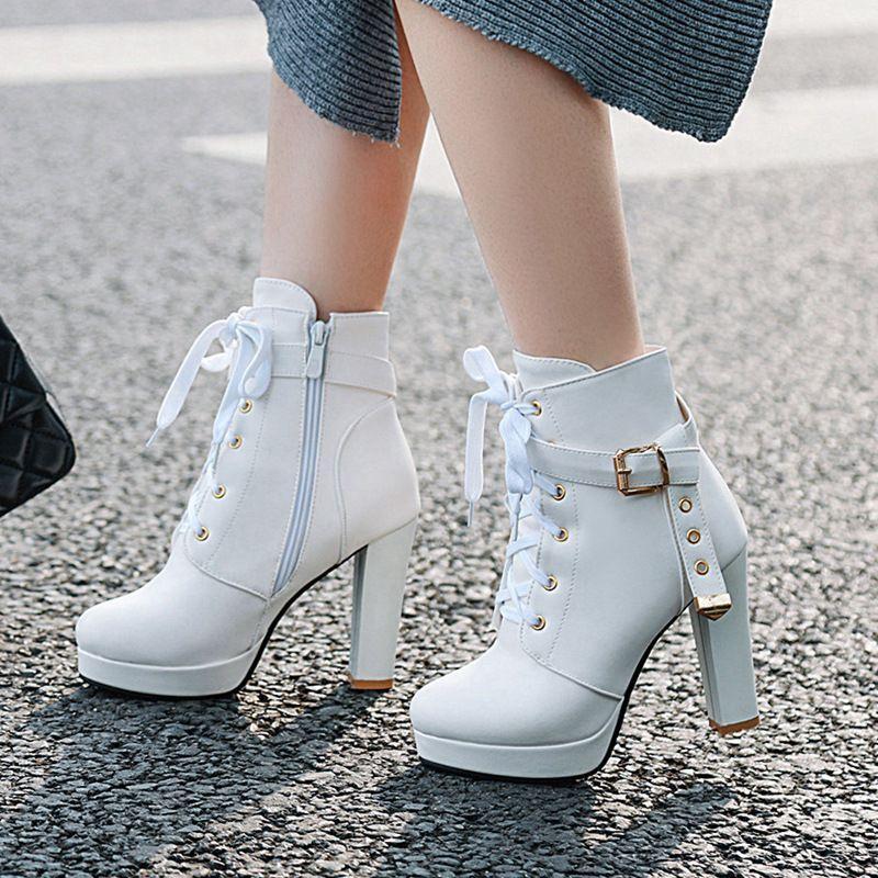 Platform Chunky-Heel Lace-Up Ankle Boots product image