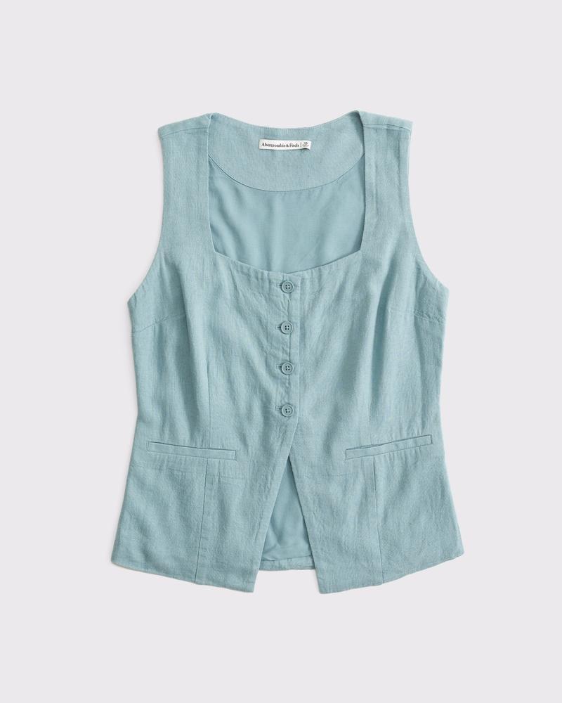 Linen-Blend Portrait Vest Top Product Image