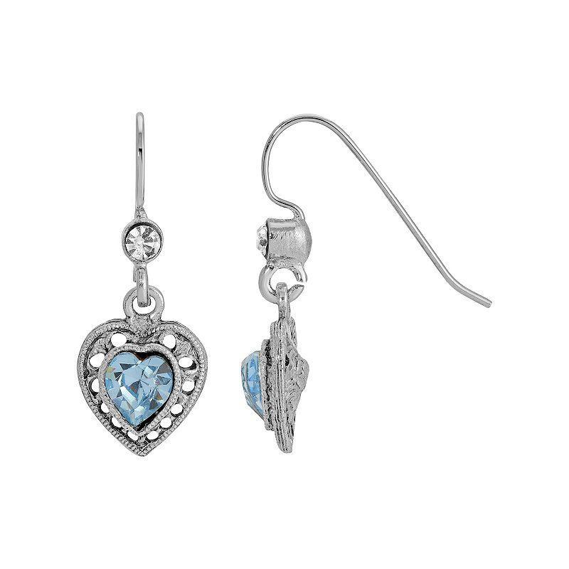 1928 Silver Tone Heart Drop Earrings, Womens, White Product Image