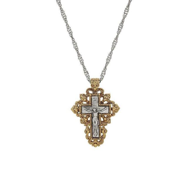 Symbols Of Faith Two-Tone Crucifix Pendant Necklace, Womens, Yellow Product Image