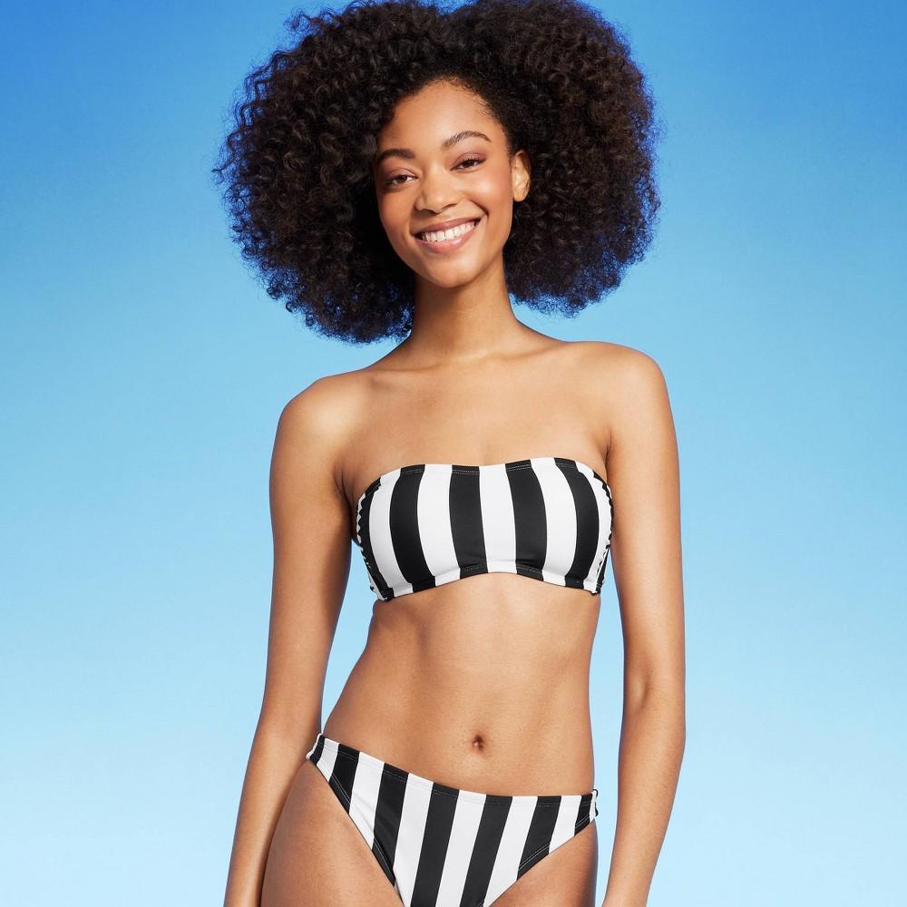 Womens Striped Bandeau Bikini Top - Shade & Shore White/Black M Product Image