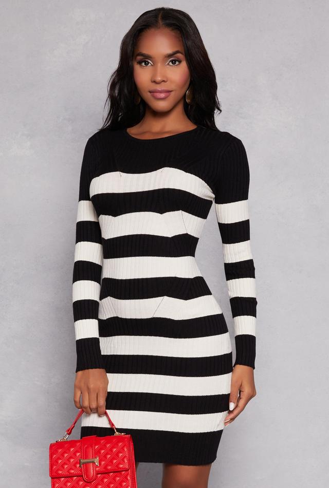 Womens Striped Long Sleeve Sweater Dress Product Image