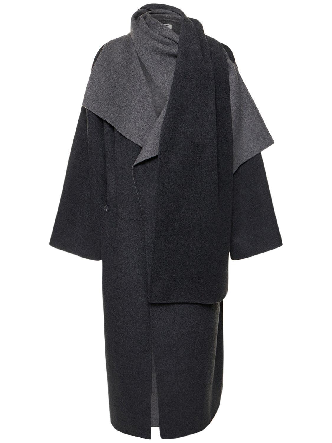 TOTÊME Toteme Women Two-tone Signature Wool Cashmere Coat In 083 Dark Grey Melange Product Image