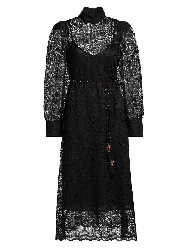 Womens Lace Tie-Waist Midi-Dress Product Image