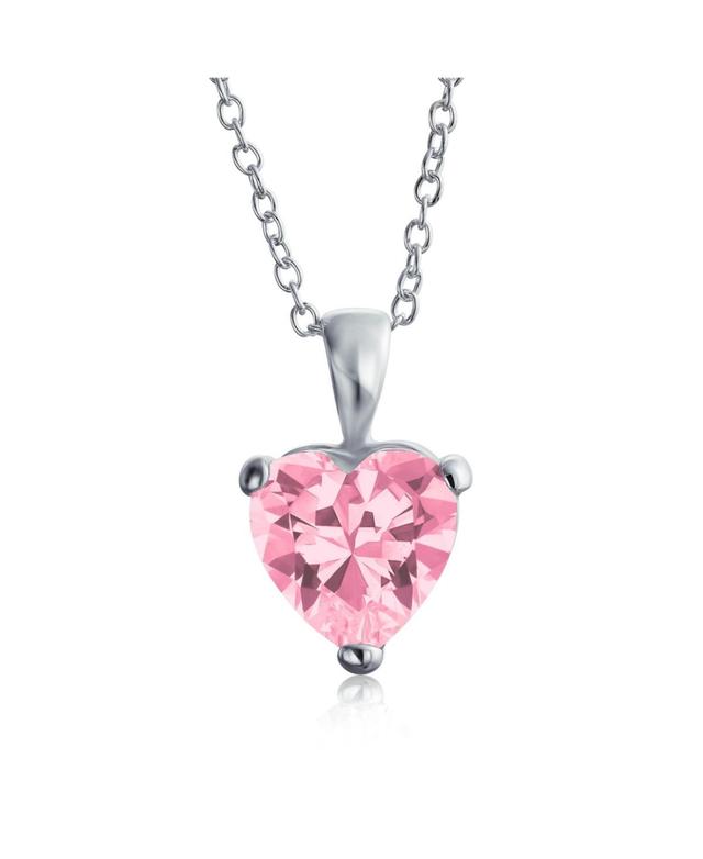 Bling Jewelry Timeless Elegance 5CT Heart-Shaped Solitaire Pendant Necklace - Sterling Silver Cz Cubic Zirconia For Women - Pink Product Image