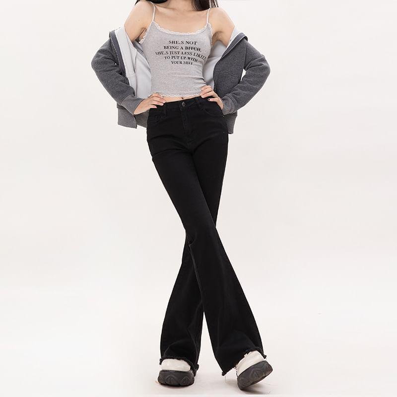 Low Waist Washed Frayed Flared Jeans (Various Designs) Product Image