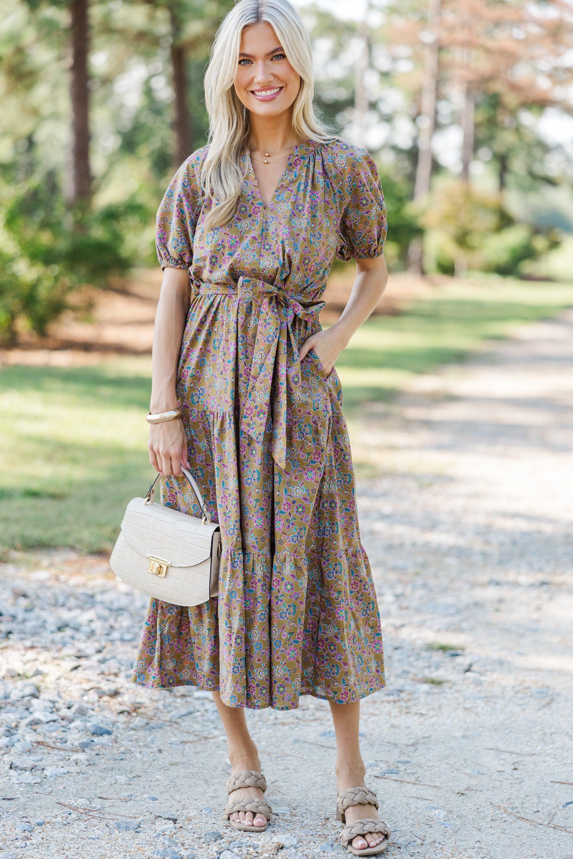 Pinch: I Knew You Well Camel Brown Floral Midi Dress Female Product Image