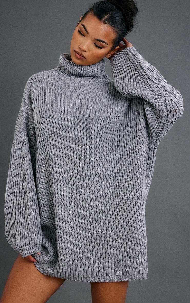 Grey Knit Roll Neck Sweater Dress Product Image