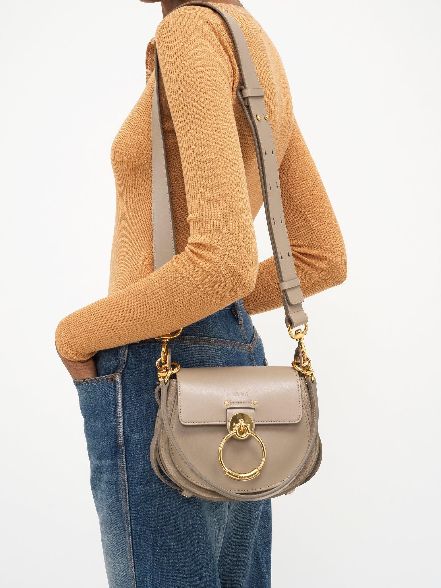 Small Tess bag in shiny & suede leather Product Image