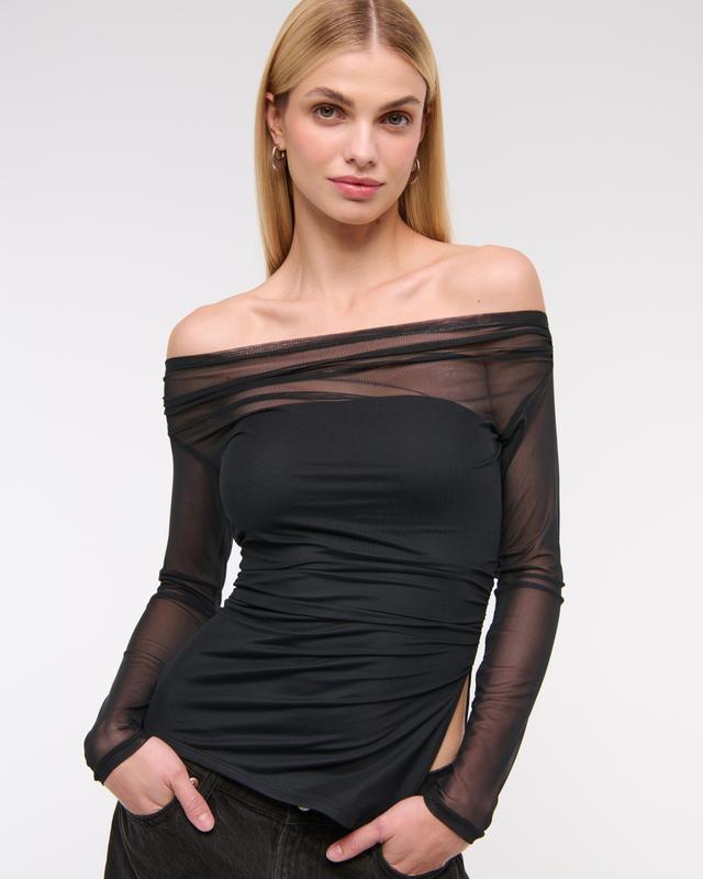 Off-The-Shoulder Draped Mesh Top Product Image