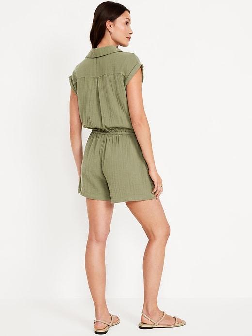 Waist-Defined Crinkle Gauze Romper -- 3-inch inseam Product Image