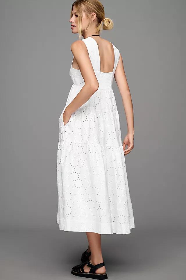 By Anthropologie Square-Neck Eyelet Tiered Midi Dress Product Image