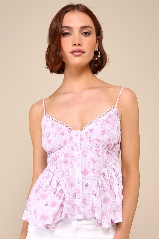 Enchanting Sweetie Lilac Floral Eyelet Button-Up Cami Product Image