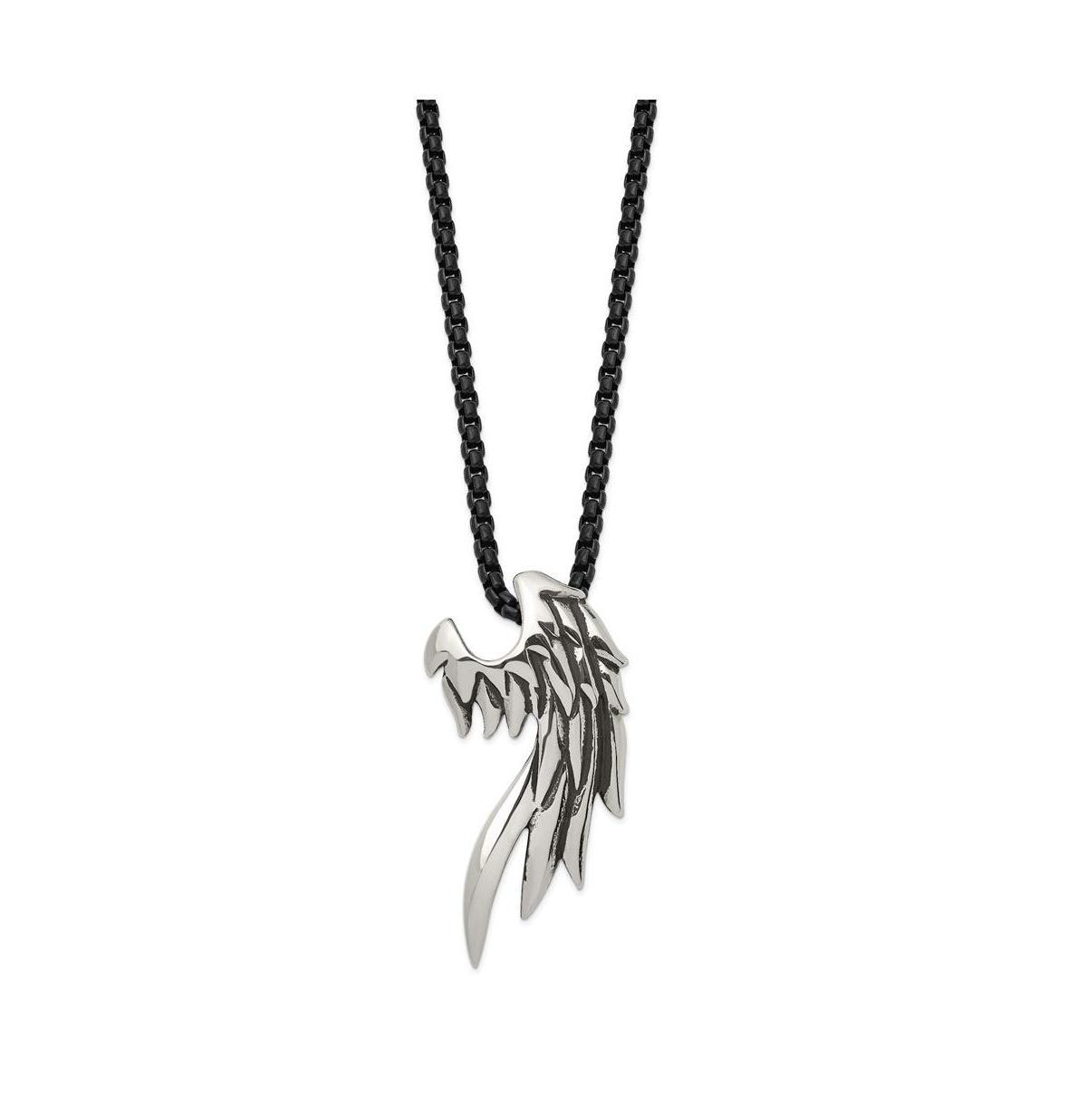 Chisel Antiqued Wing Slide Black Ip-plated Ball Chain Necklace Product Image