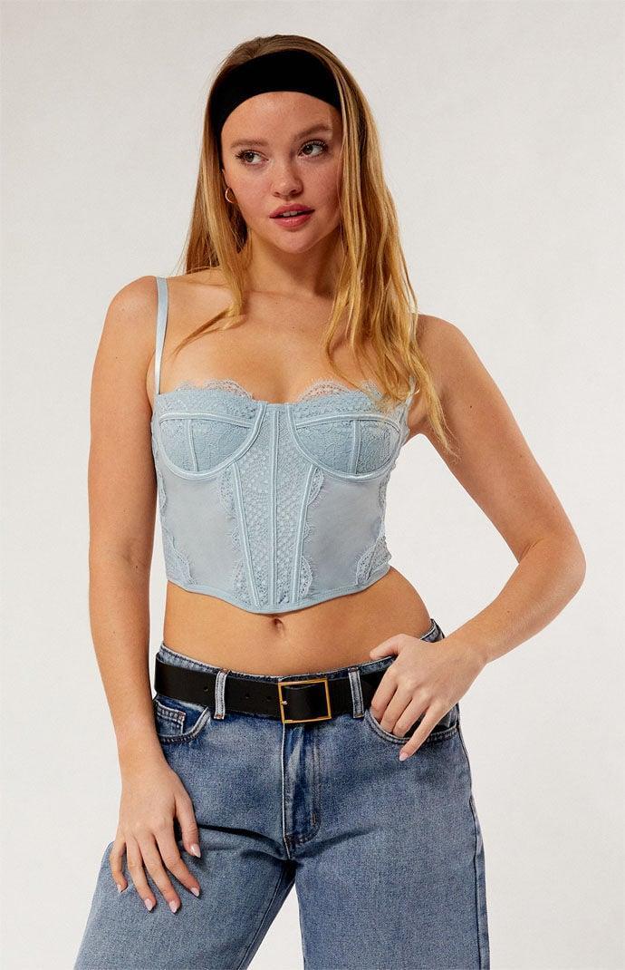 Women's Lace Trim Mesh Corset Top Product Image