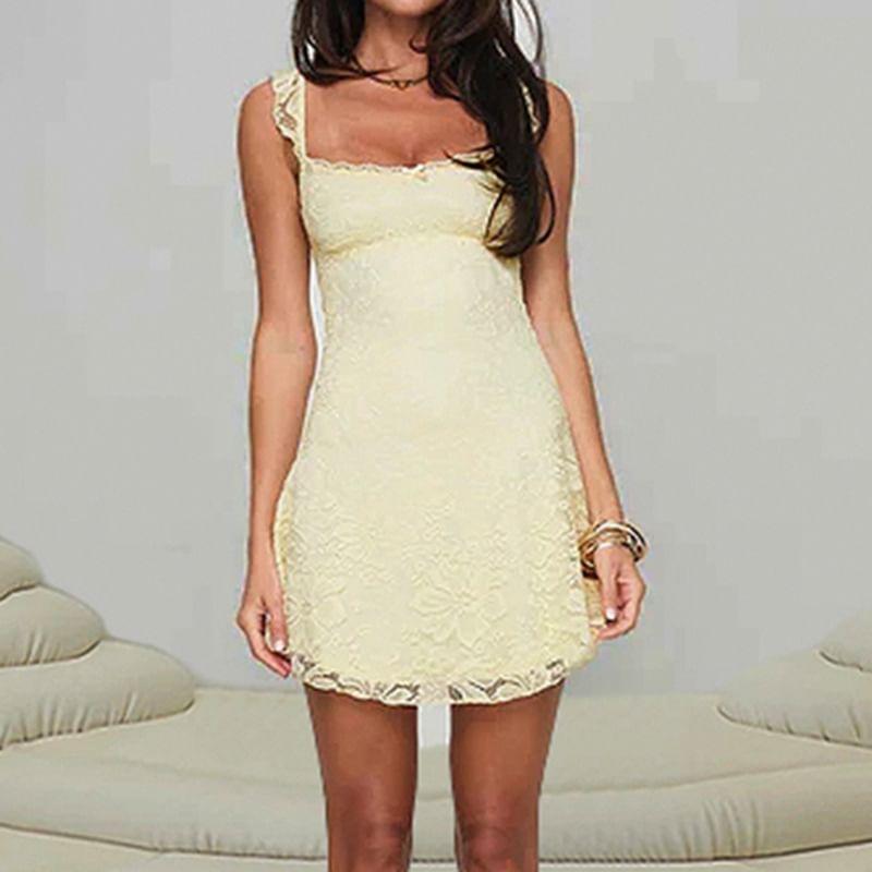 Sleeveless Floral Lace Ruffle Mini Dress Product Image