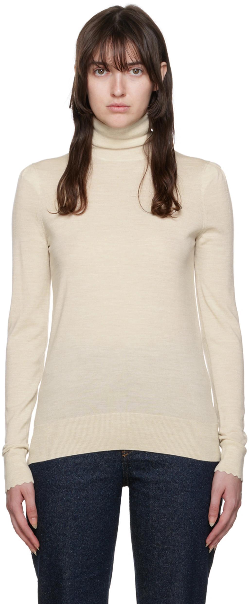 Beige Scalloped Turtleneck In 284 Sandy Beige Product Image