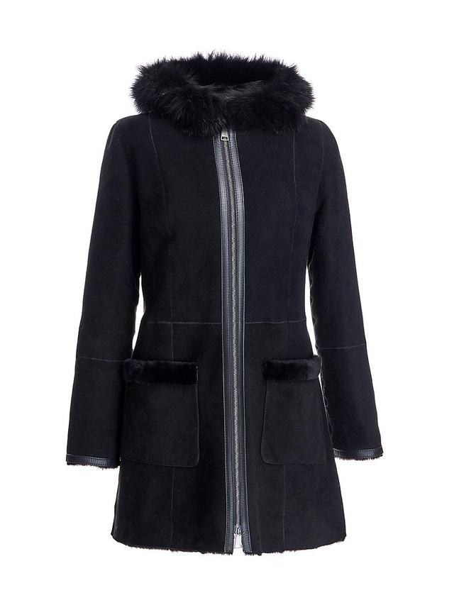 Womens Hooded Nubuck & Shearling Jacket Product Image