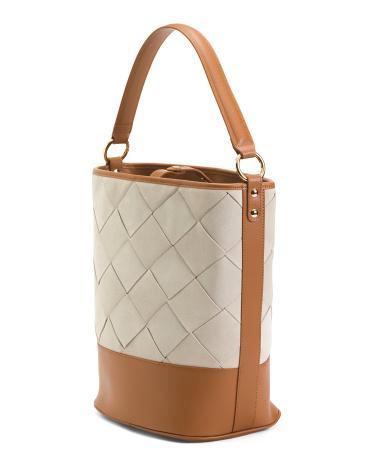 Suede And Leather Woven Bucket Bag for Women Product Image