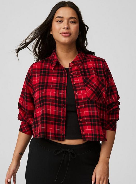 Lizzie Cotton Flannel Cropped Shirt Product Image