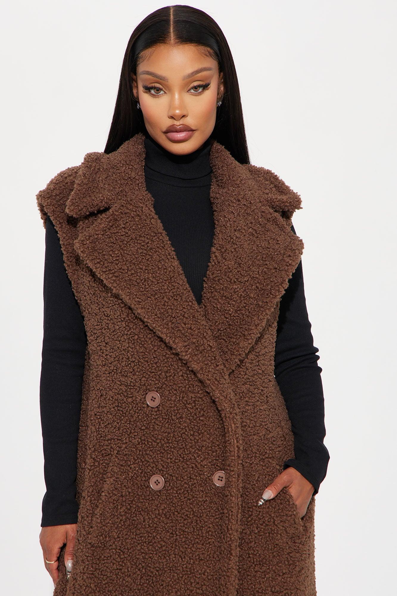 Like A Teddy Sherpa Long Vest - Chocolate Product Image