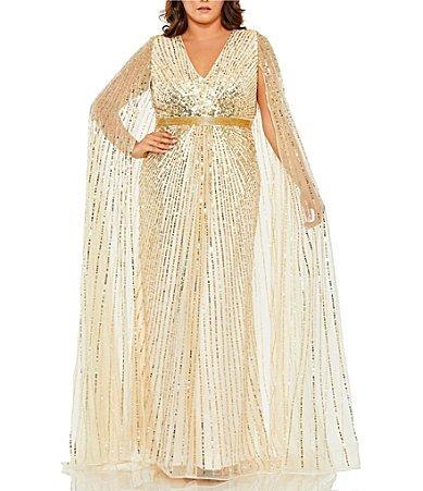 Mac Duggal Plus Size Cape Sleeve Surplice V Product Image