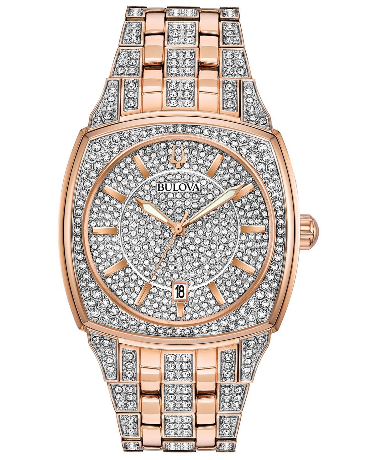 Bulova Mens Phantom Crystal Pave Stainless Steel Watch - 98B324, Pink Tone Product Image