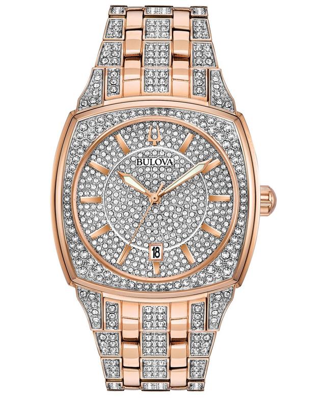 Men's Bulova Phantom Crystal Accent Rose-Tone Watch with Square Silver-Tone Dial (Model: 98B324) Product Image