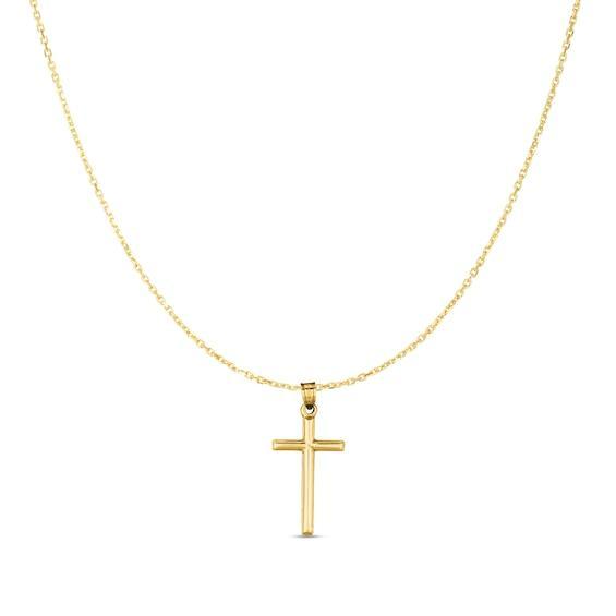 Men's Cross Drop Pendant in Hollow 14K Gold Product Image