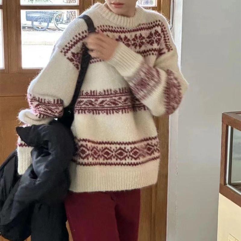 Round Neck Jacquard Sweater Product Image