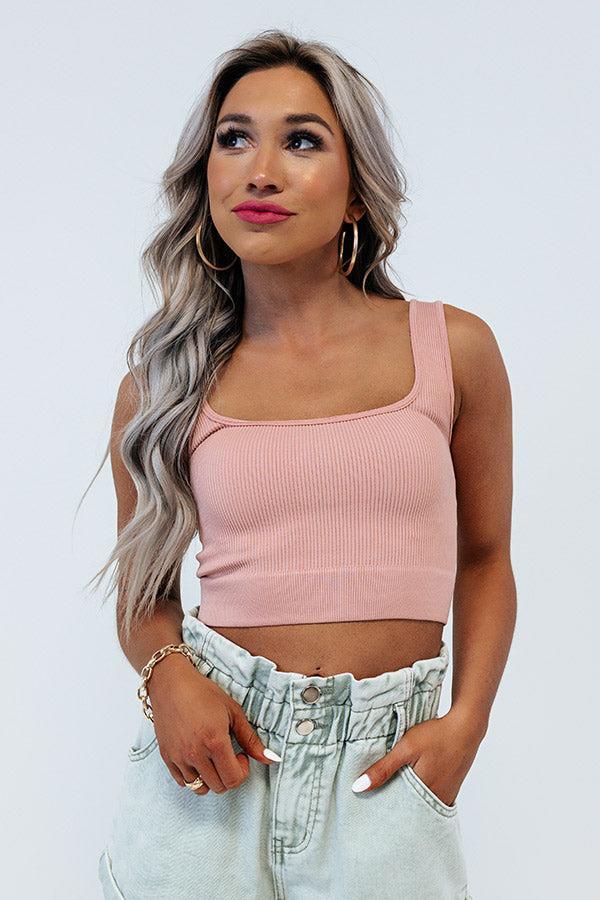 Cuteness On Repeat Ribbed Crop Tank In Pink Product Image