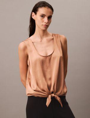 Crushed Satin Tie Front Tank Top Product Image