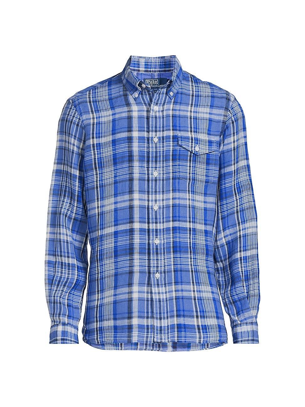 Mens Plaid Long-Sleeve Linen Sport Shirt Product Image