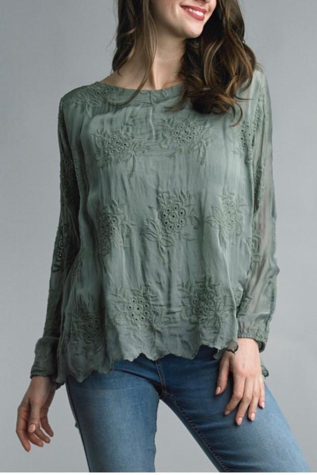 Embroidered Silky Blouse Product Image