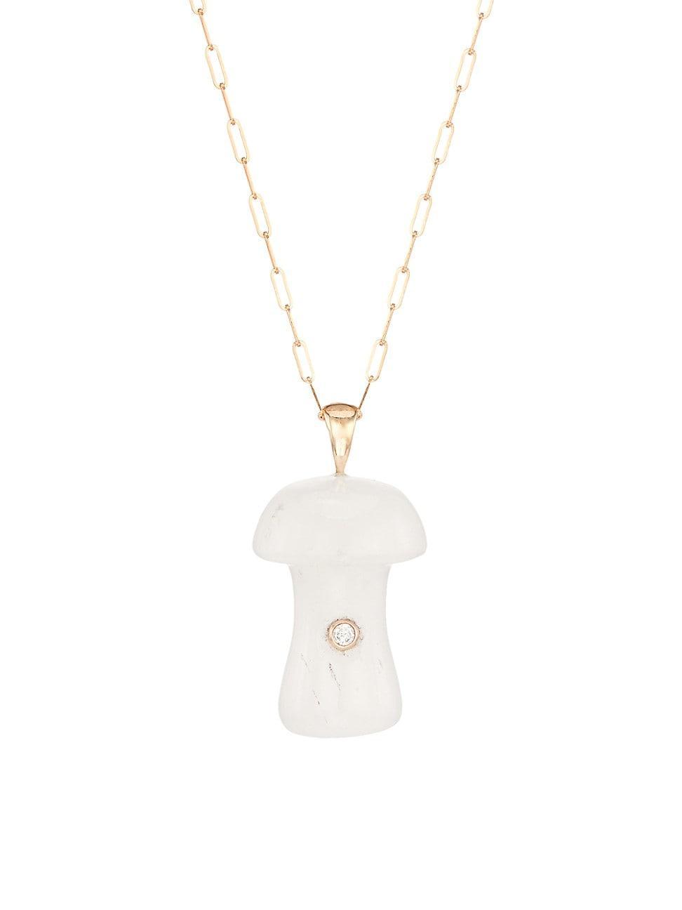 Womens Power Crystals 14K Yellow Gold, Rose Quartz, & Diamond Mushroom Pendant Necklace Product Image