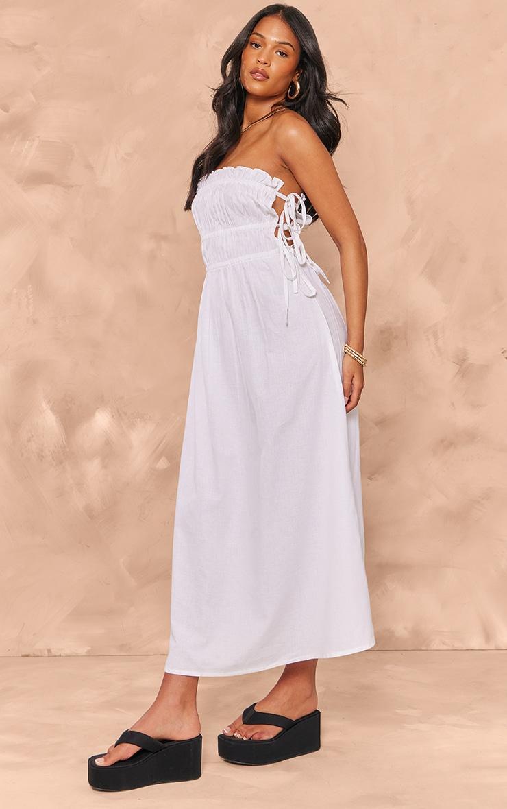 Tall White Faux Linen Tie Side Midaxi Dress Product Image