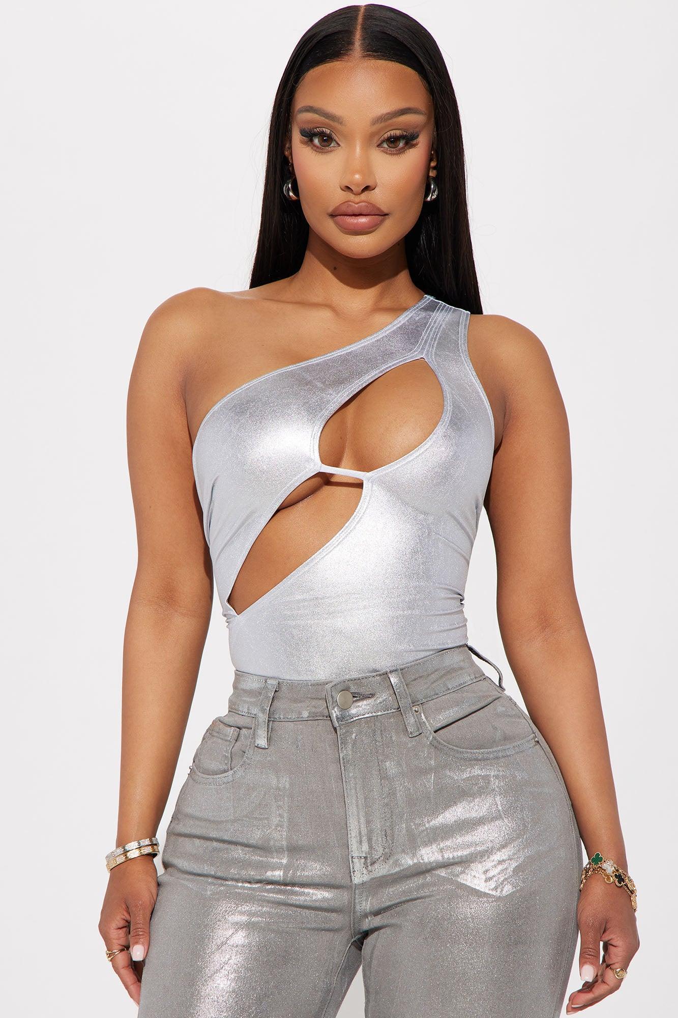 Dropping Hints Metallic Bodysuit - Silver Product Image