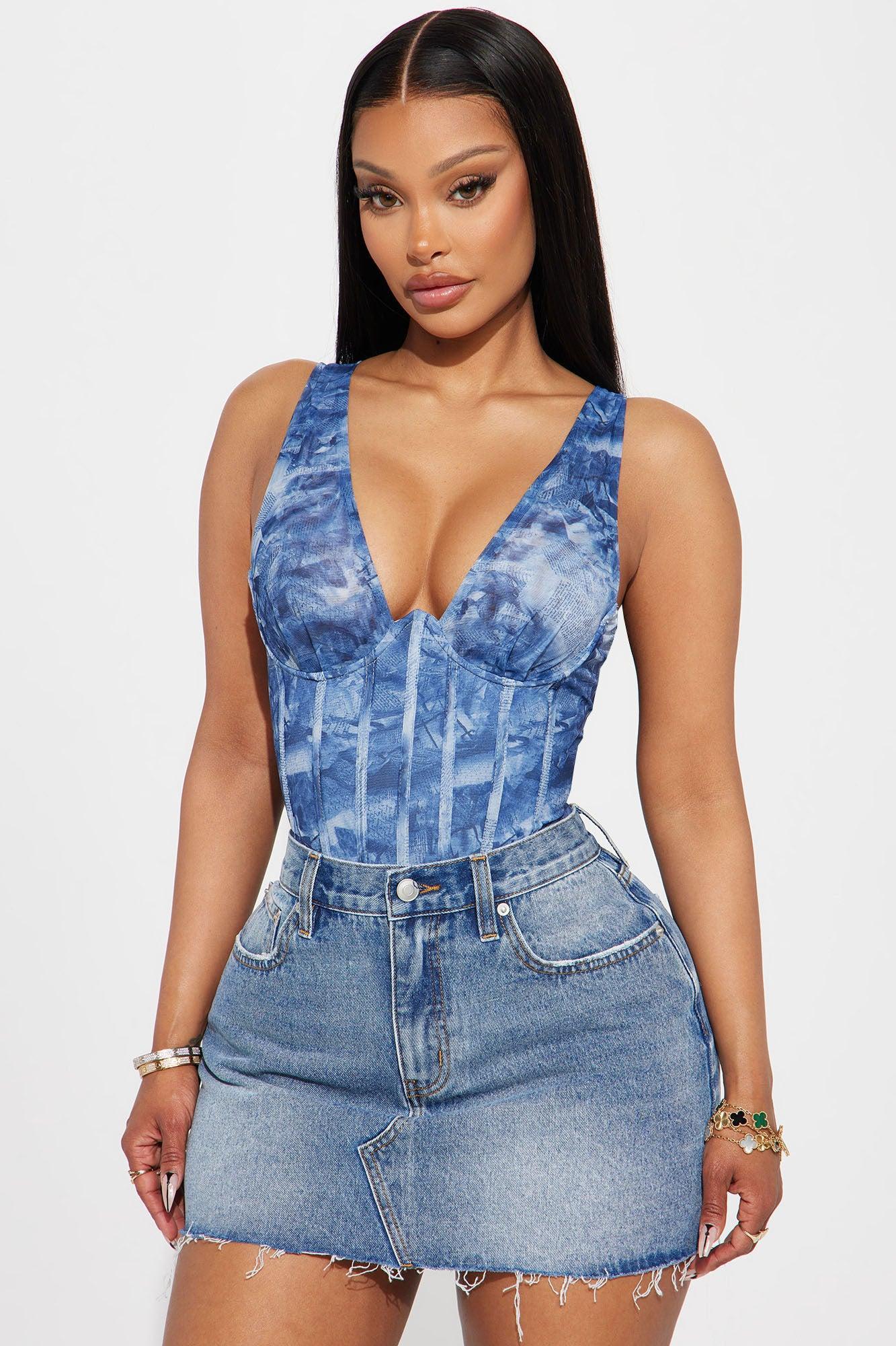 In your Mind Mesh Bodysuit - Blue/combo Product Image