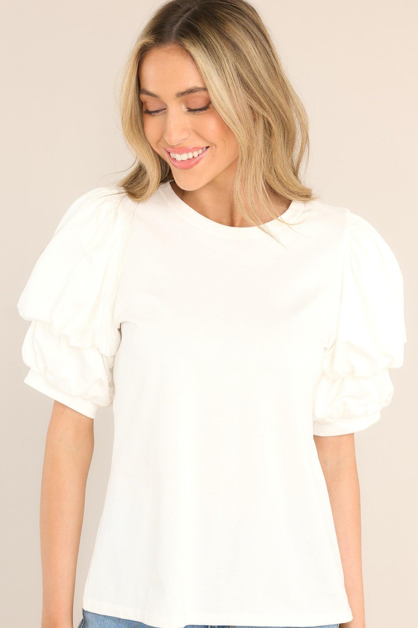 Purely Me Ivory Cotton Short Sleeve Top Product Image