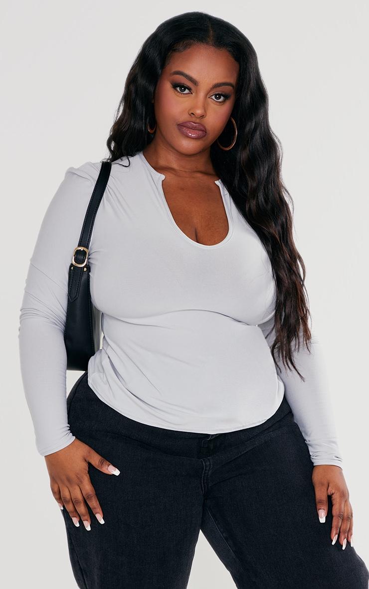 Plus Grey Soft Touch V Neck Longsleeve Top Product Image